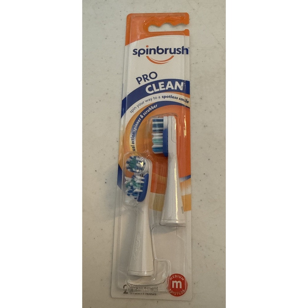 Spinbrush Pro Clean MEDIUM Toothbrush Replacement Heads New 2 Brush Heads